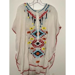 Biya by Johnny Was 100% Silk Embroidered Tunic Medium